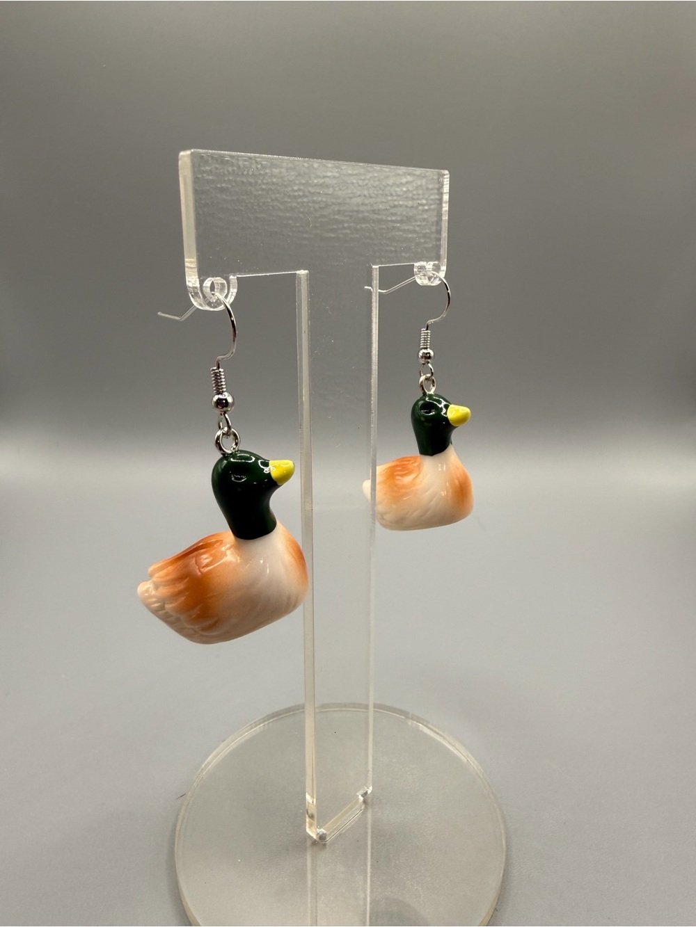 Green & Orange Mallard Duck Earrings - Handmade #E0470C